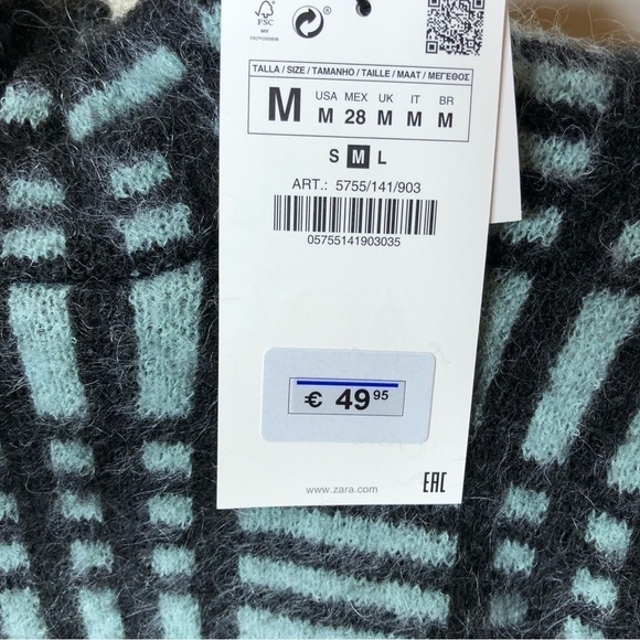 Zara Women Wool Mohair Check Sweater M High Collar - Picture 12 of 12